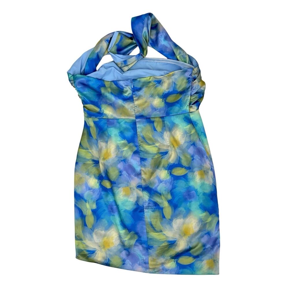 Belle Badgley Mischka Lexi Halter Twist Front Wrap Mini Dress Women’s 10 Blue - Picture 8 of 10